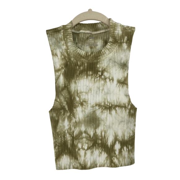 Aerie Ribbed Green Tie Dye Cropped Tank Top Boho Active Casual Women’s XS - Picture 1 of 6